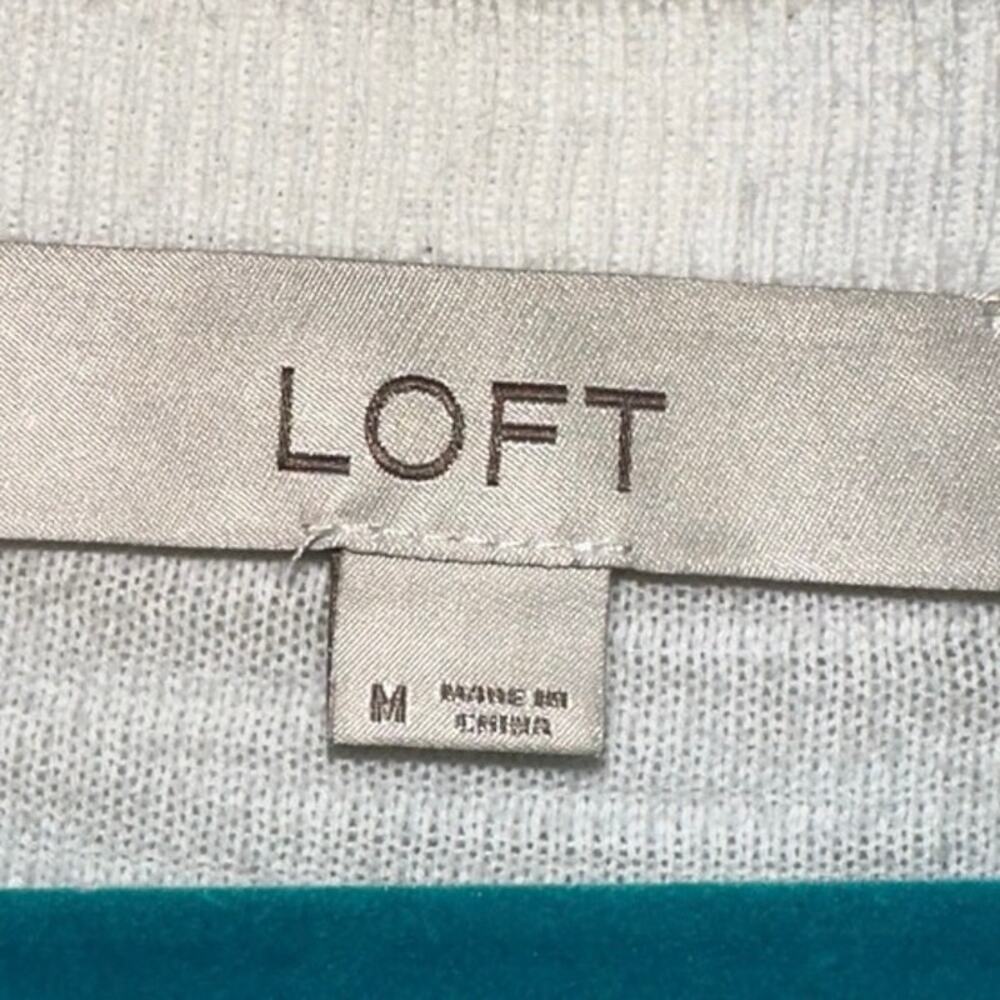 Loft White Cotton Split Neck Medium Lightweight K… - image 4